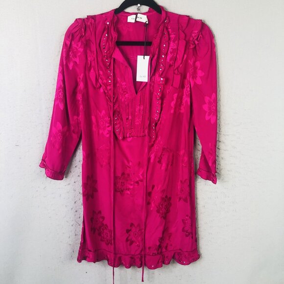 Coach 1941 Dress Womens 0 Fuchsia Ruffle Studded Floral Jacquard Viscose 232843 - Picture 1 of 16